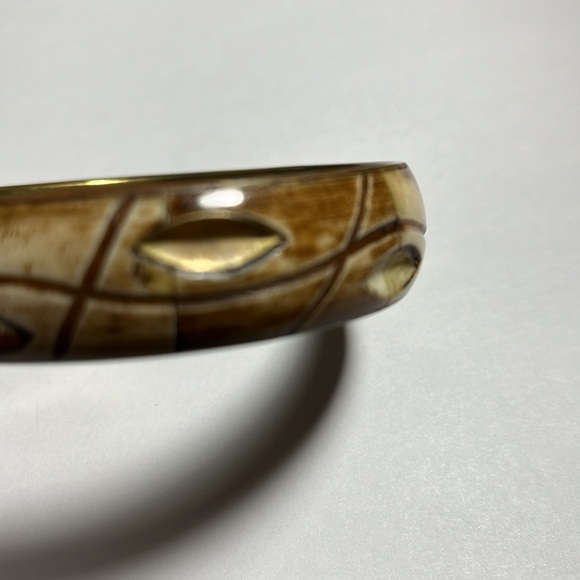 Bangle Bracelet Bone & Brass Inlay, Boho Vintage made in India - Picture 2 of 3